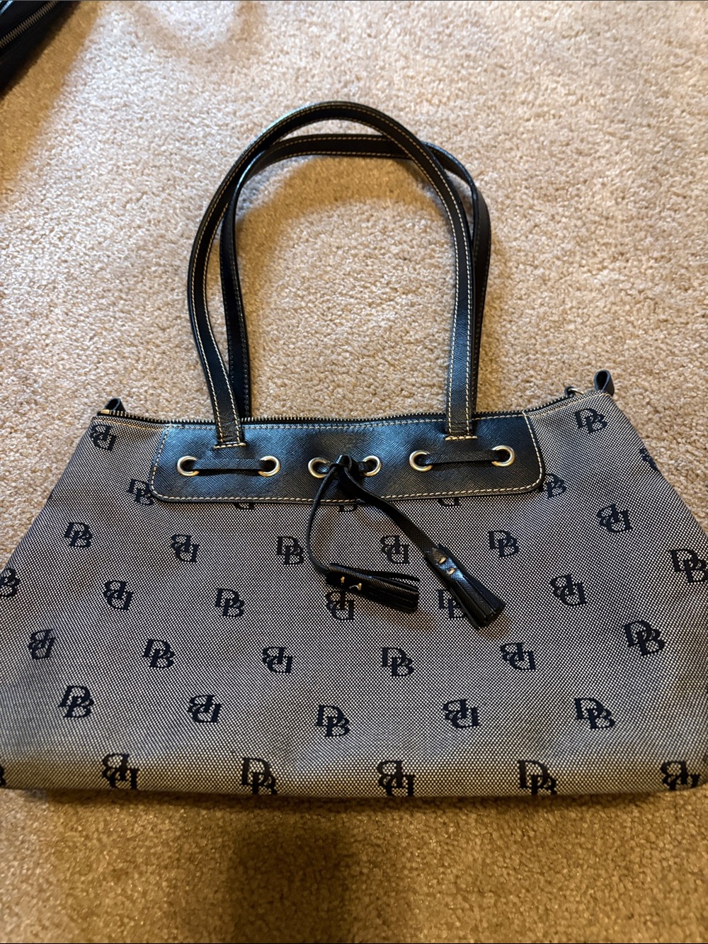 Dooney & Bourke Gray Canvas Logo Tote with Black Trim
